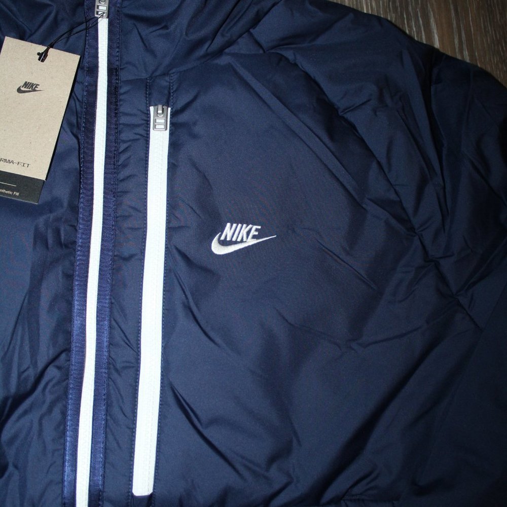 NWT NIKE MEN'S THERMA FULL ZIP WINTER HOODED JACKET NAVY BLUE - Picture 3 of 7